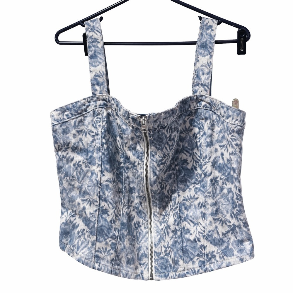 Levi’s Floral Corset Bustier Top XL Zip Front Y2K Cottagecore cotton - Picture 4 of 7